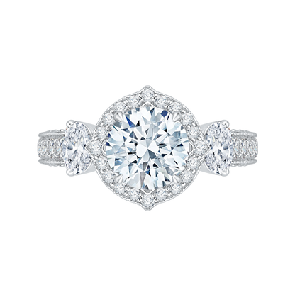 Diamond Halo Engagement Ring in 18K White Gold (Semi-Mount)