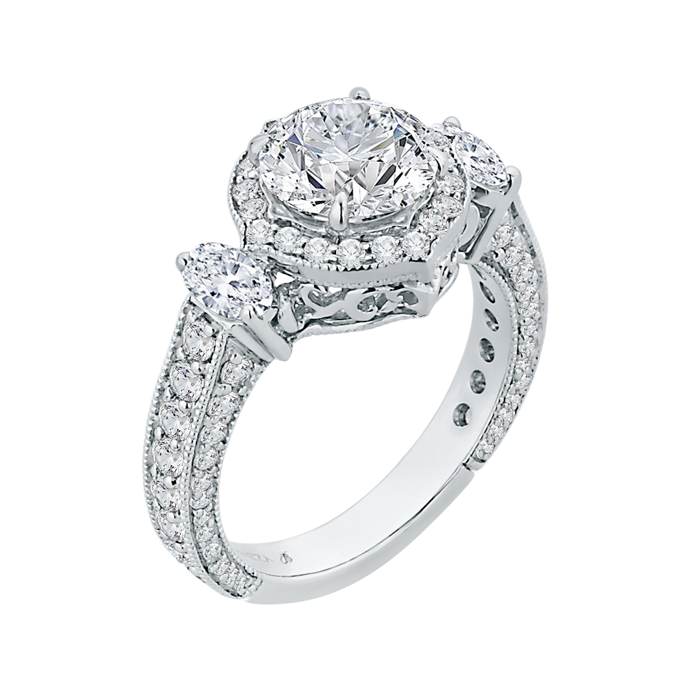 Diamond Halo Engagement Ring in 18K White Gold (Semi-Mount)