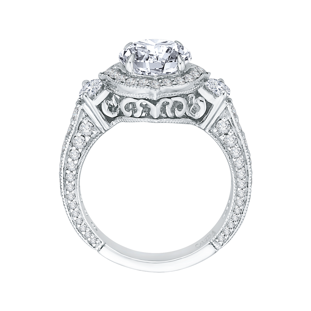 Diamond Halo Engagement Ring in 18K White Gold (Semi-Mount)