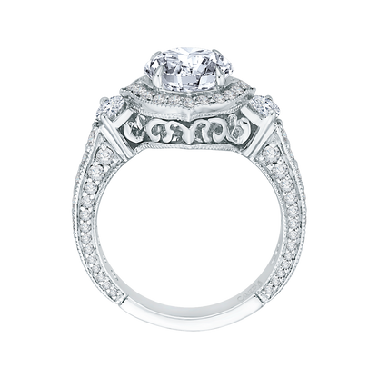 Diamond Halo Engagement Ring in 18K White Gold (Semi-Mount)