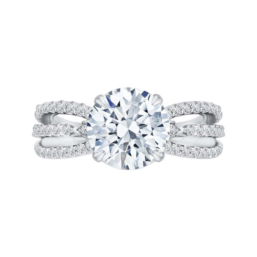 Split Shank Round Diamond Engagement Ring in 18K White Gold (Semi-Mount)