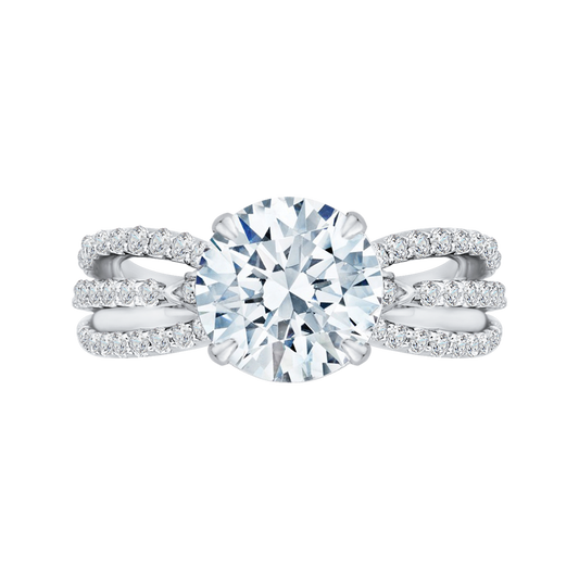 Split Shank Round Diamond Engagement Ring in 18K White Gold (Semi-Mount)