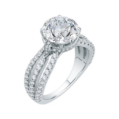 Split Shank Round Diamond Engagement Ring in 18K White Gold (Semi-Mount)