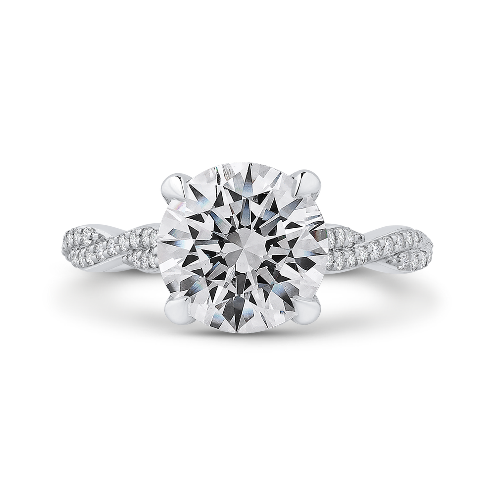 Crossover Shank Round Diamond Engagement Ring in 18K White Gold (Semi-Mount)