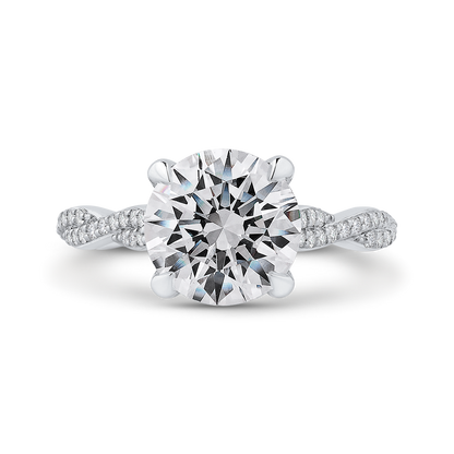 Crossover Shank Round Diamond Engagement Ring in 18K White Gold (Semi-Mount)