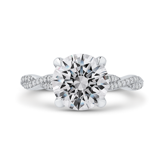 Crossover Shank Round Diamond Engagement Ring in 18K White Gold (Semi-Mount)