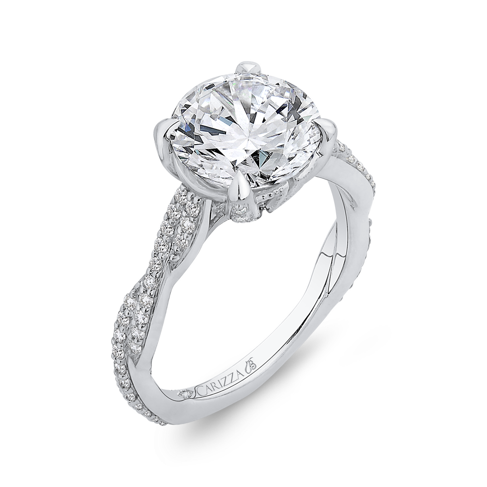 Crossover Shank Round Diamond Engagement Ring in 18K White Gold (Semi-Mount)