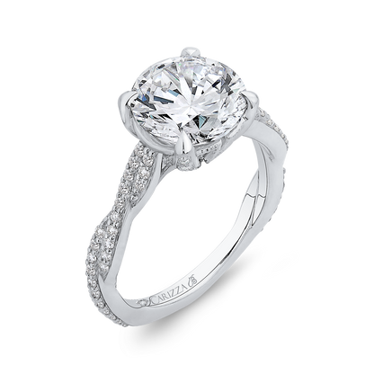 Crossover Shank Round Diamond Engagement Ring in 18K White Gold (Semi-Mount)