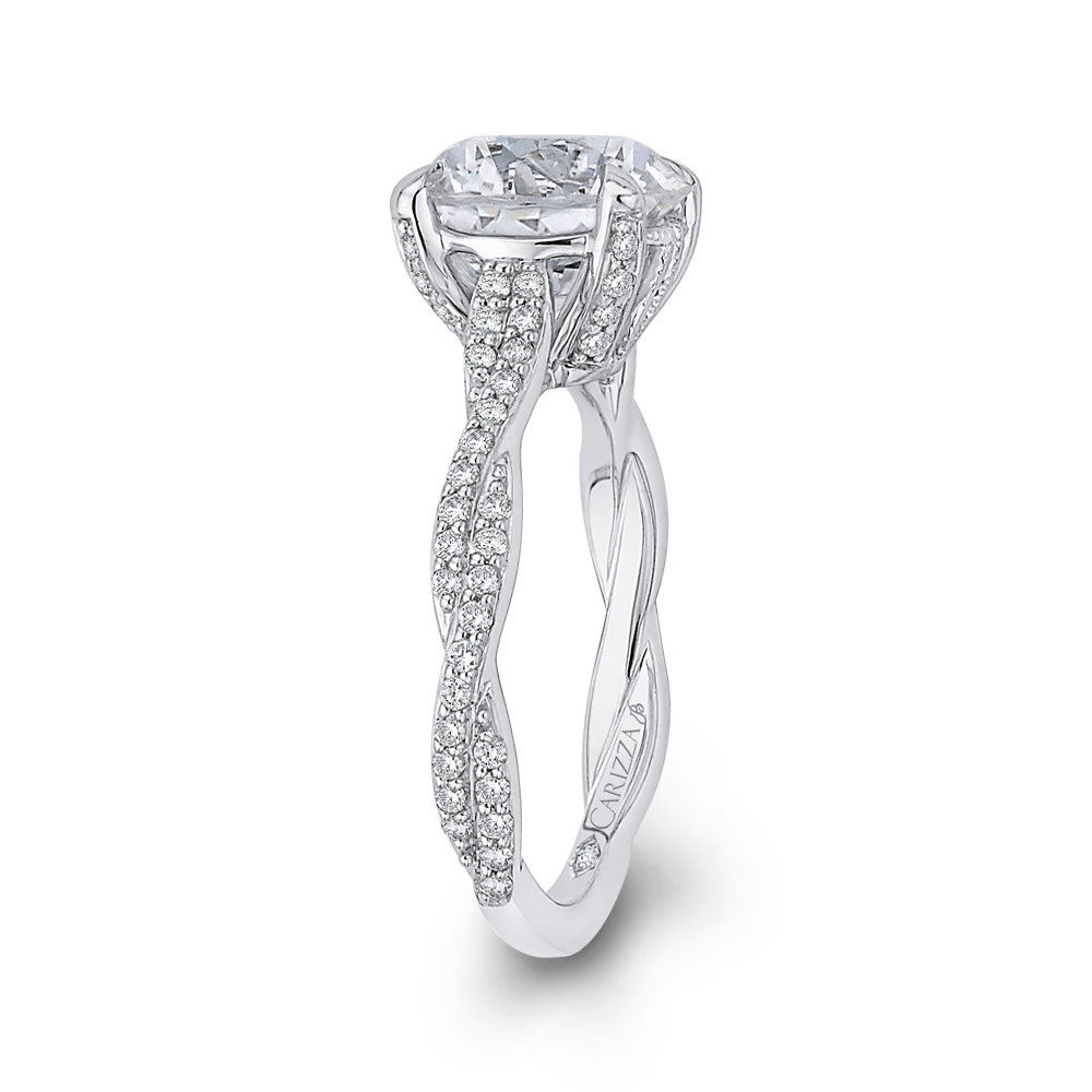 Crossover Shank Round Diamond Engagement Ring in 18K White Gold (Semi-Mount)