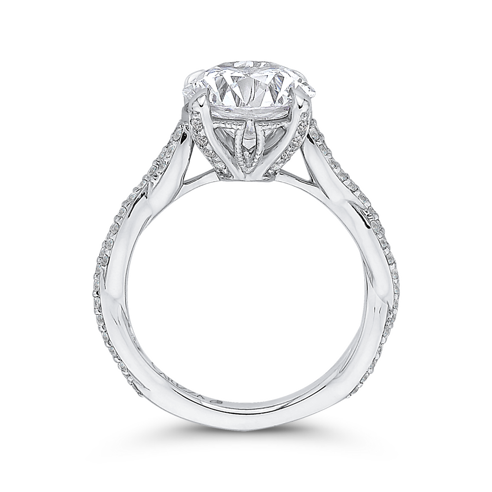 Crossover Shank Round Diamond Engagement Ring in 18K White Gold (Semi-Mount)