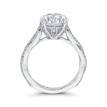 Crossover Shank Round Diamond Engagement Ring in 18K White Gold (Semi-Mount)