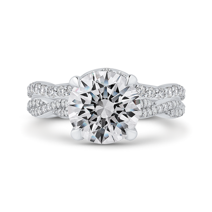 Crossover Shank Round Diamond Engagement Ring in 18K White Gold (Semi-Mount)