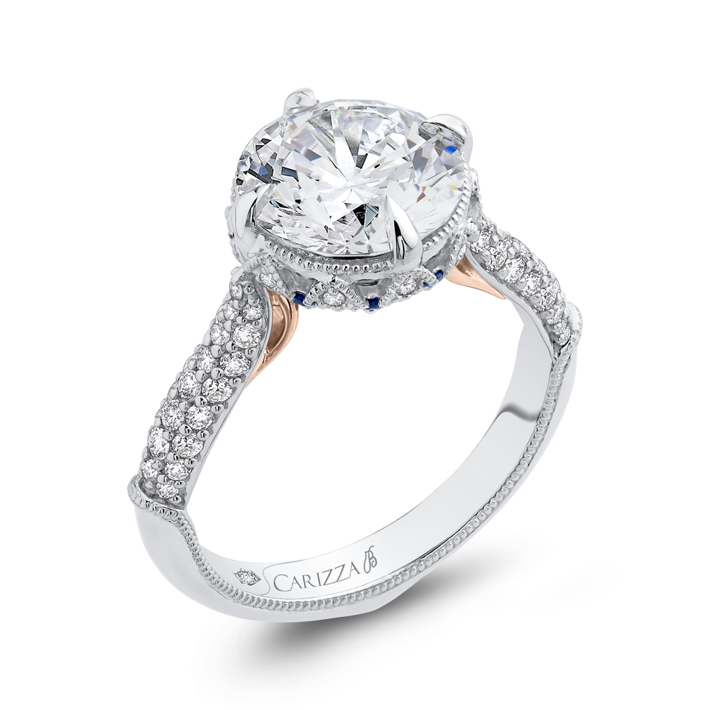 Round Diamond Engagement Ring with Sapphire in 18K Two-Tone Gold (Semi-Mount)