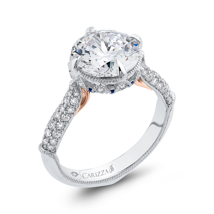 Round Diamond Engagement Ring with Sapphire in 18K Two-Tone Gold (Semi-Mount)