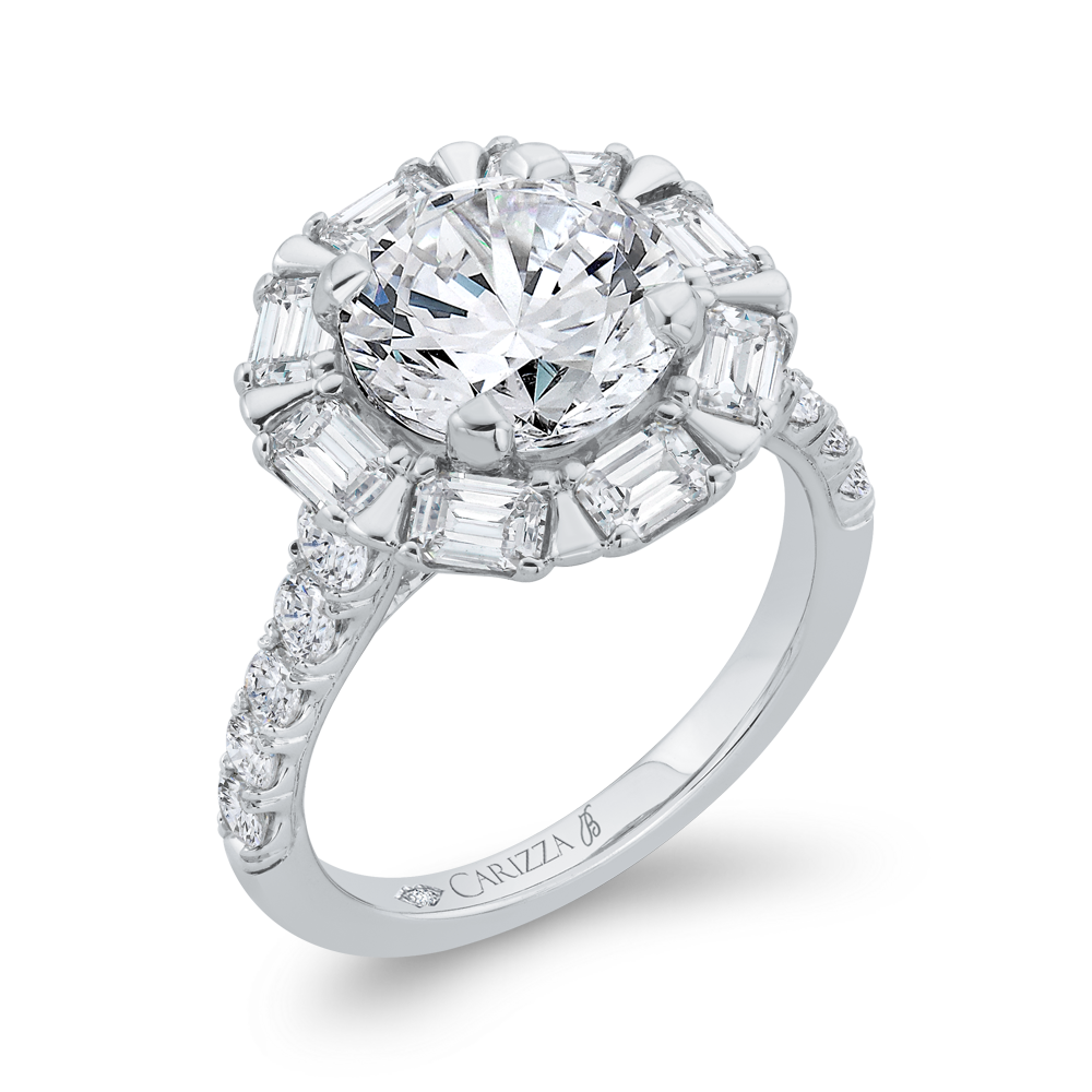 Diamond Halo Engagement Ring in 18K White Gold (Semi-Mount)