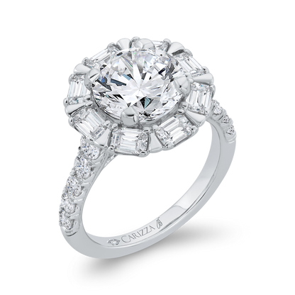 Diamond Halo Engagement Ring in 18K White Gold (Semi-Mount)