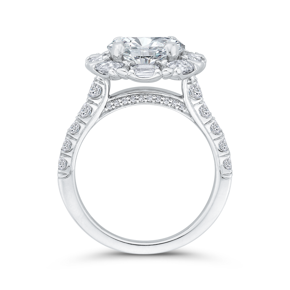 Diamond Halo Engagement Ring in 18K White Gold (Semi-Mount)