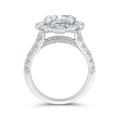 Diamond Halo Engagement Ring in 18K White Gold (Semi-Mount)