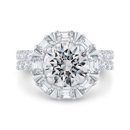 Diamond Halo Engagement Ring in 18K White Gold (Semi-Mount)