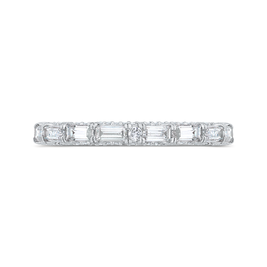 Baguette Cut & Diamond Wedding Band in 18K White Gold