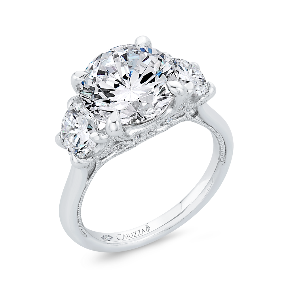 Round Diamond Three-Stone Plus Engagement Ring in 14K White Gold (Semi-Mount)