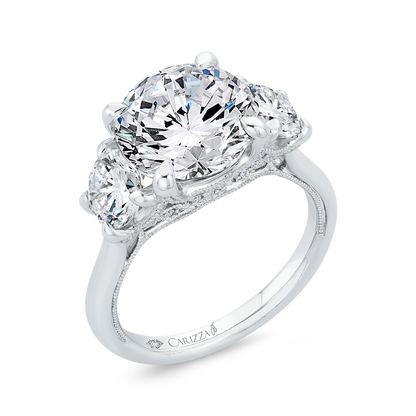 Round Diamond Three-Stone Plus Engagement Ring in 14K White Gold (Semi-Mount)