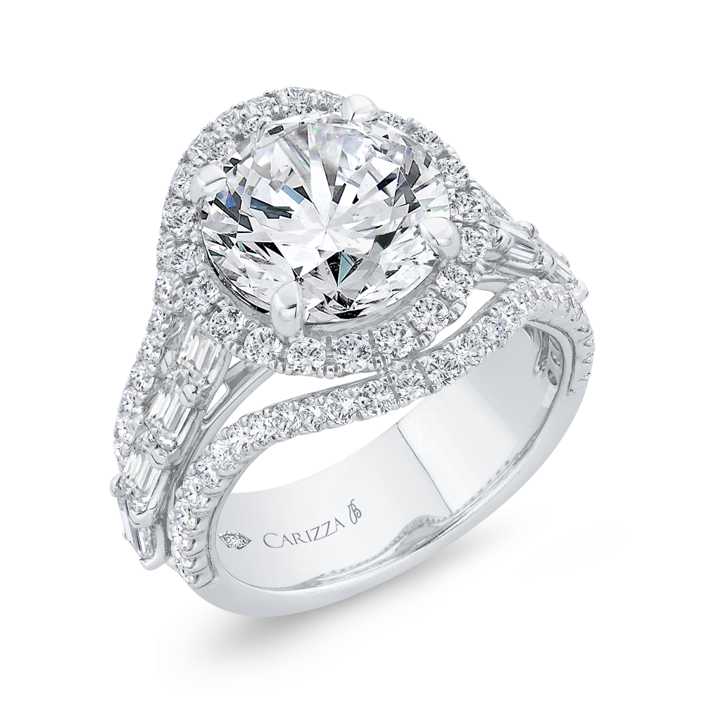 Split Shank Diamond Halo Engagement Ring in 14K White Gold (Semi-Mount)