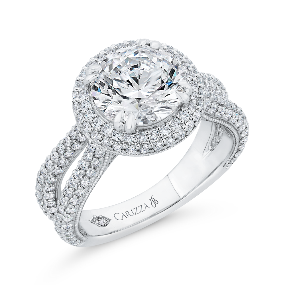 Split Shank Diamond Double Halo Engagement Ring in 14K White Gold (Semi-Mount)