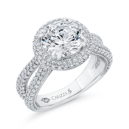 Split Shank Diamond Double Halo Engagement Ring in 14K White Gold (Semi-Mount)