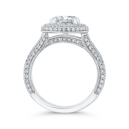 Split Shank Diamond Double Halo Engagement Ring in 14K White Gold (Semi-Mount)