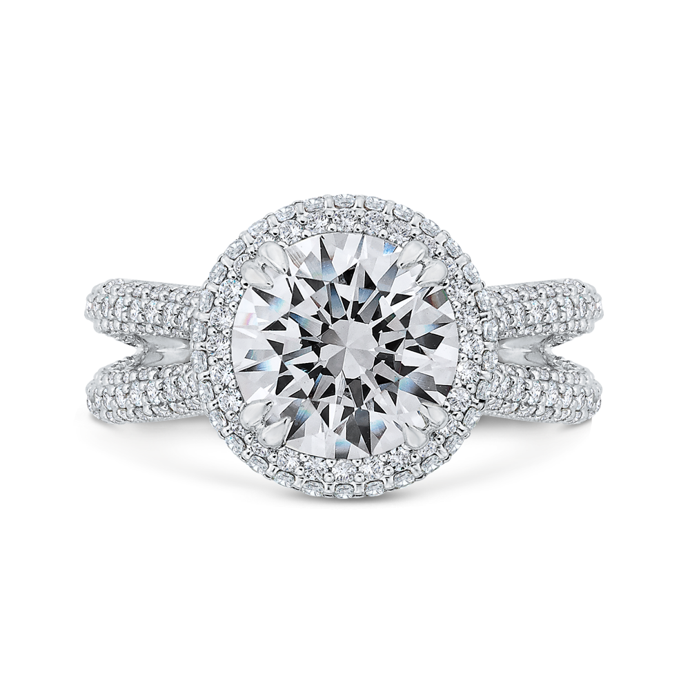 Split Shank Diamond Double Halo Engagement Ring in 14K White Gold (Semi-Mount)