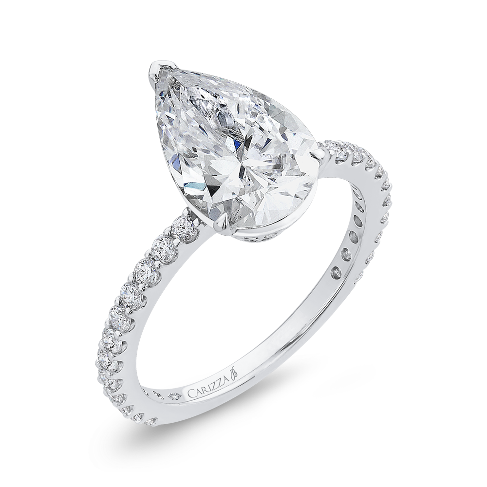 Pear Cut Diamond Engagement Ring in 18K White Gold (Semi-Mount)