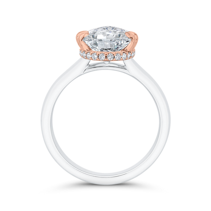 Split Shank Pear Cut Diamond Halo Engagement Ring in 14K Two Tone Gold (Semi-Mount)