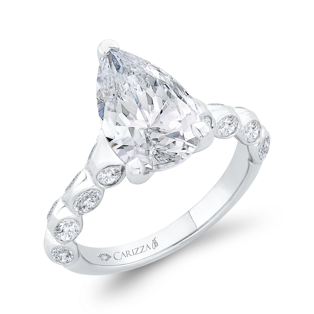 Bezel Set Pear Cut Diamond Engagement Ring in 14K White Gold (Semi-Mount)