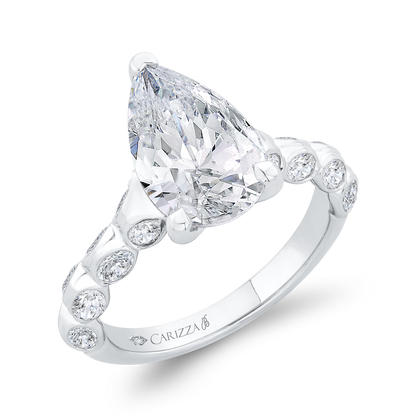 Bezel Set Pear Cut Diamond Engagement Ring in 14K White Gold (Semi-Mount)