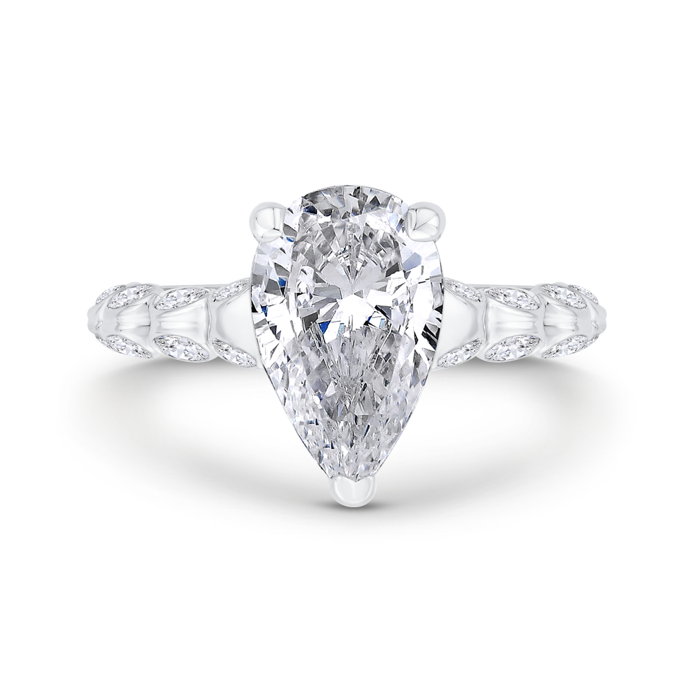 Bezel Set Pear Cut Diamond Engagement Ring in 14K White Gold (Semi-Mount)