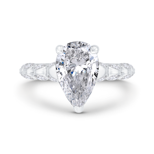 Bezel Set Pear Cut Diamond Engagement Ring in 14K White Gold (Semi-Mount)