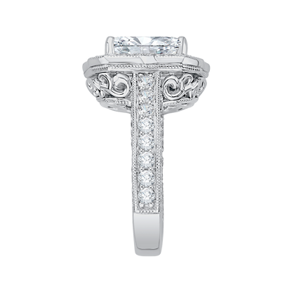 Emerald Cut Diamond Halo Bridal Engagement Ring in 18K White Gold (Semi-Mount)