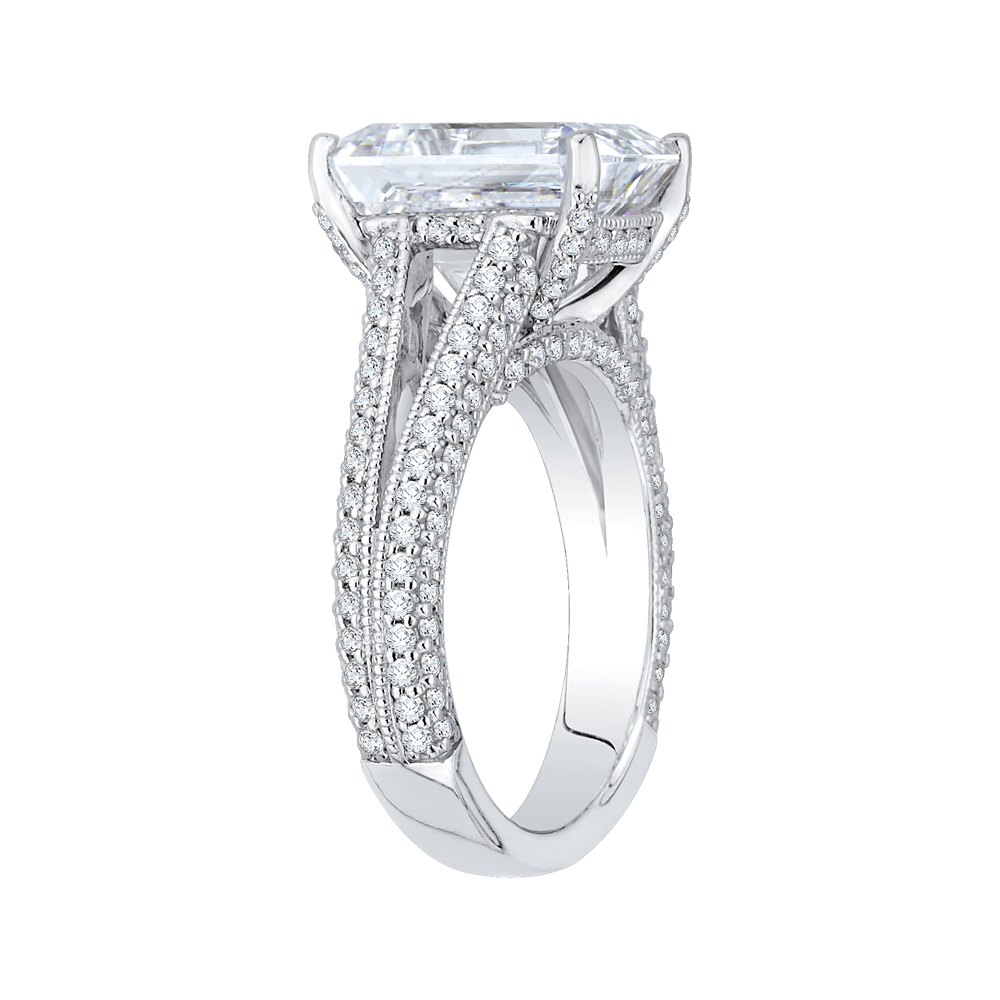 Split Shank Emerald Cut Diamond Engagement Ring in 18K White Gold (Semi-Mount)