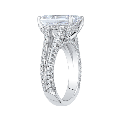 Split Shank Emerald Cut Diamond Engagement Ring in 18K White Gold (Semi-Mount)