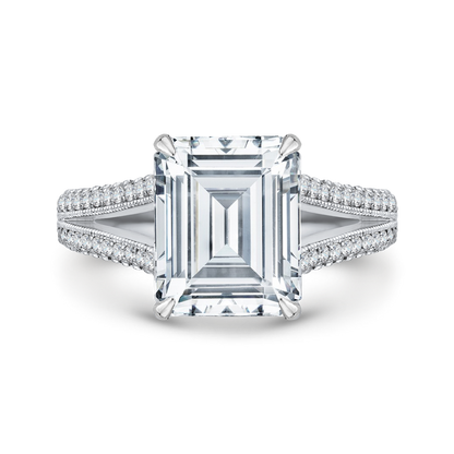 Split Shank Emerald Cut Diamond Bridal Engagement Ring in 18K White Gold (Semi-Mount)