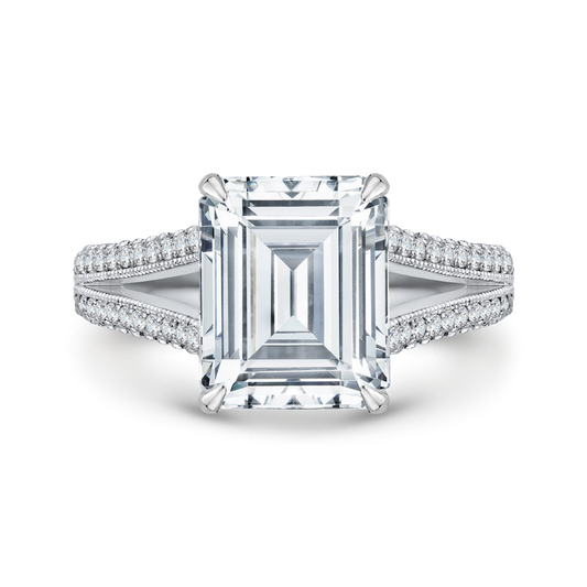 Split Shank Emerald Cut Diamond Bridal Engagement Ring in 18K White Gold (Semi-Mount)