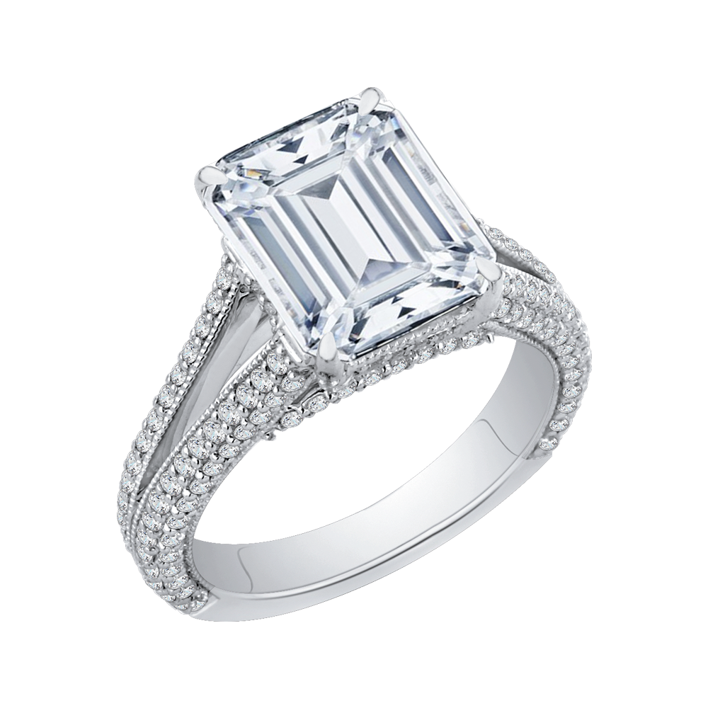 Split Shank Emerald Cut Diamond Bridal Engagement Ring in 18K White Gold (Semi-Mount)