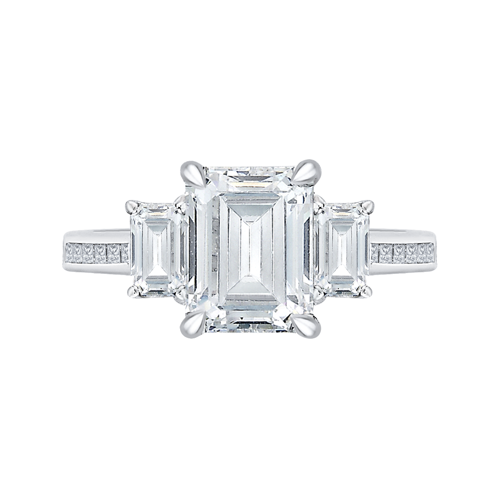 Emerald Cut Diamond Three-Stone Engagement Ring in 18K White Gold (Semi-Mount)