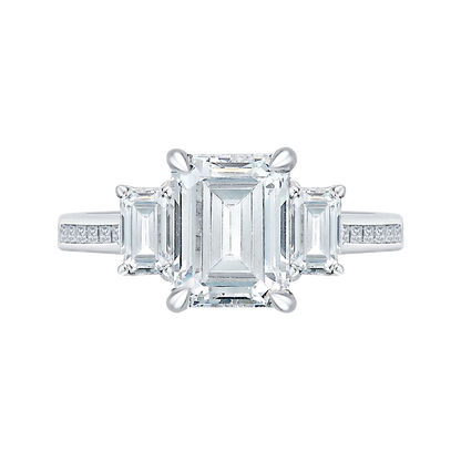 Emerald Cut Diamond Three-Stone Engagement Ring in 18K White Gold (Semi-Mount)