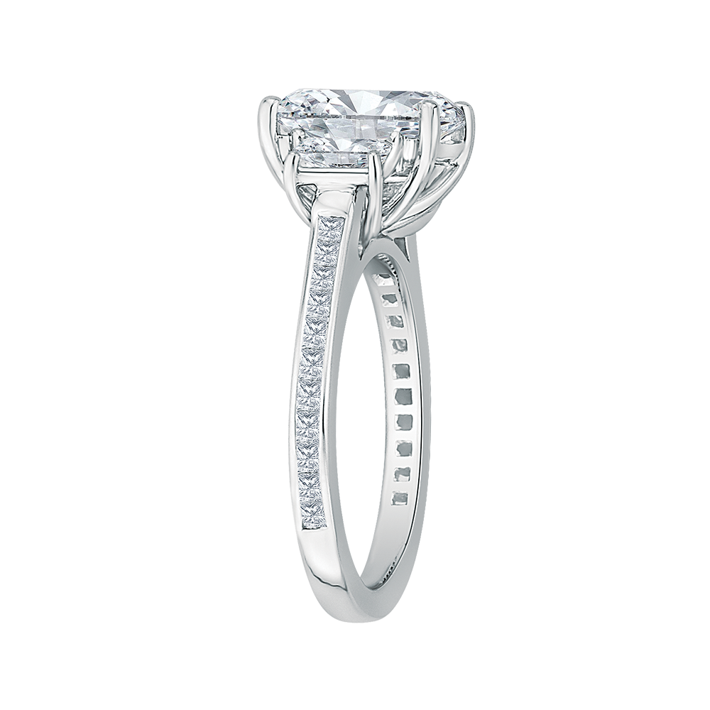 Emerald Cut Diamond Three-Stone Engagement Ring in 18K White Gold (Semi-Mount)