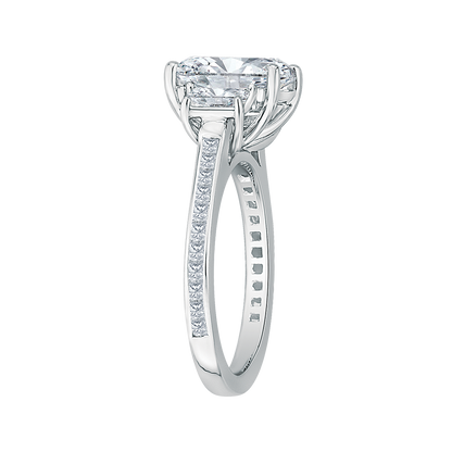 Emerald Cut Diamond Three-Stone Engagement Ring in 18K White Gold (Semi-Mount)