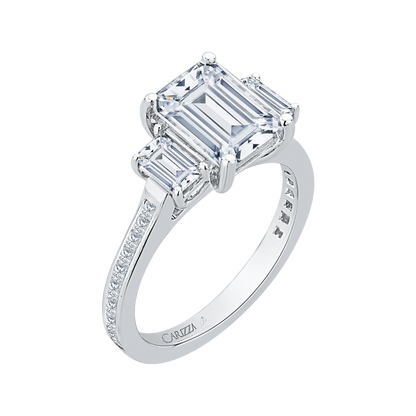 Emerald Cut Diamond Three-Stone Engagement Ring in 18K White Gold (Semi-Mount)