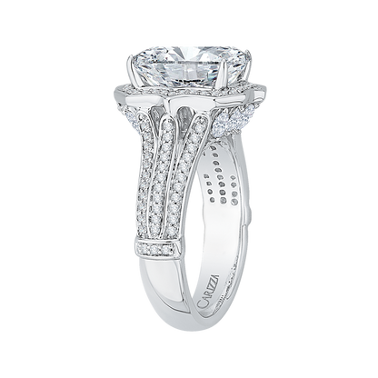 Emerald Cut Diamond Halo Engagement Ring in 18K White Gold (Semi-Mount)