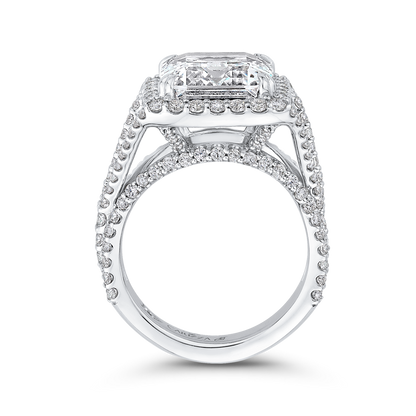 Emerald Cut Diamond Halo Engagement Ring in 18K White Gold (Semi-Mount)